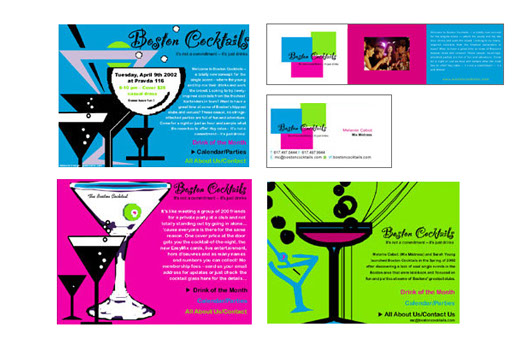 Boston Cocktails branding, stationery, website, brochure
